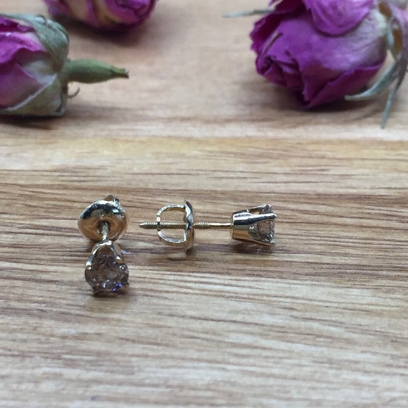 Diamond stud earrings (genuine diamonds and 14kt yellow gold) - Picture 3 of 6